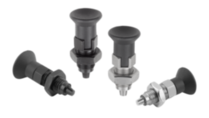 Premium - Indexing plungers, steel or stainless steel with plastic mushroom grip and tapered indexing pin