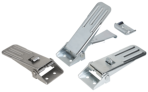 Latches, steel or stainless steel, with adjustable metal plate hook for up to 4000N, fastening holes visible, long version Latches, steel or stainless steel, with adjustable metal plate hook for up to 4000N, fastening holes visible, long version